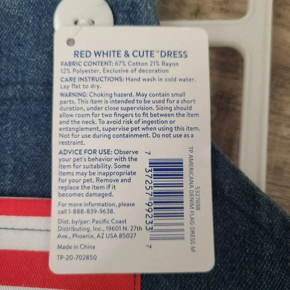 Top Paw Red White &Cute Pet Dog Dress Sz M Denim Flag Stars Stripes Independence - Picture 4 of 5